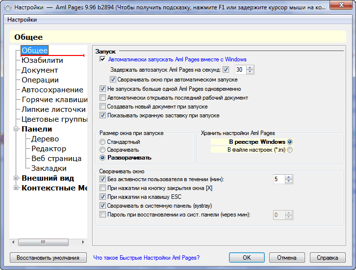 Сохранение настроек Aml Pages в реестр Windows или же ini-файл