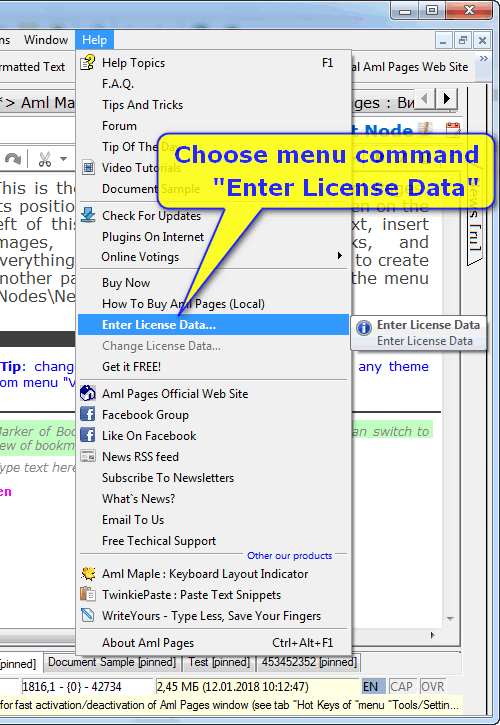 Choose menu command "Enter License Data"