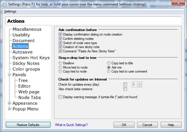 Aml Pages Settings : Actions