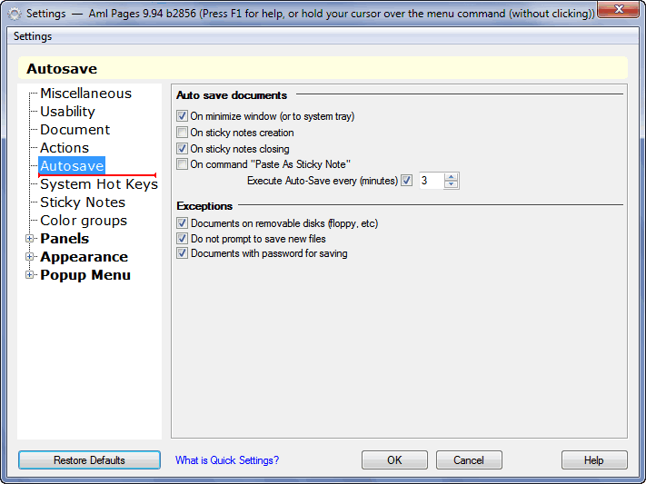 Aml Pages Settings : Documents autosaving