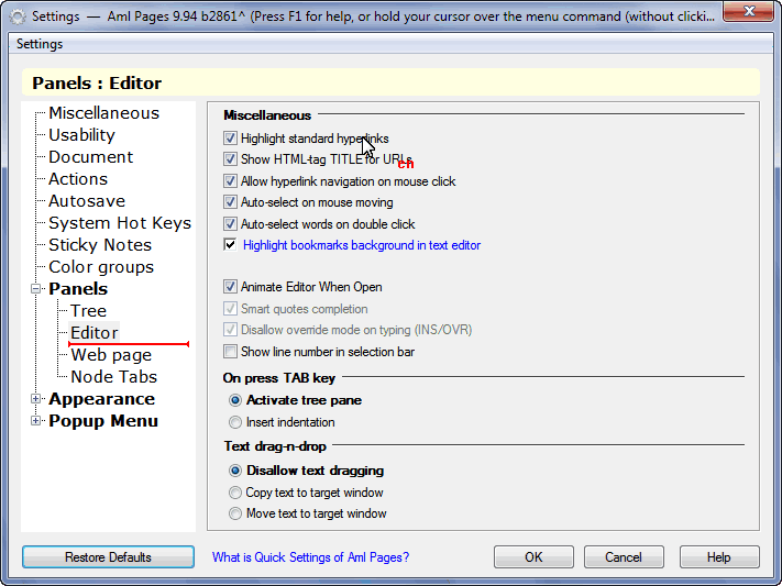 Aml Pages Settings : Text Editor