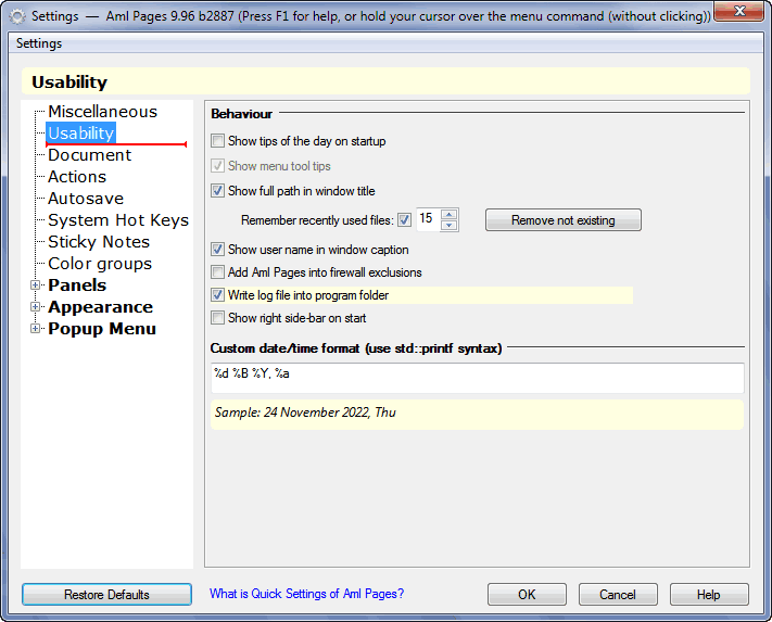 Aml Pages Settings : Usability