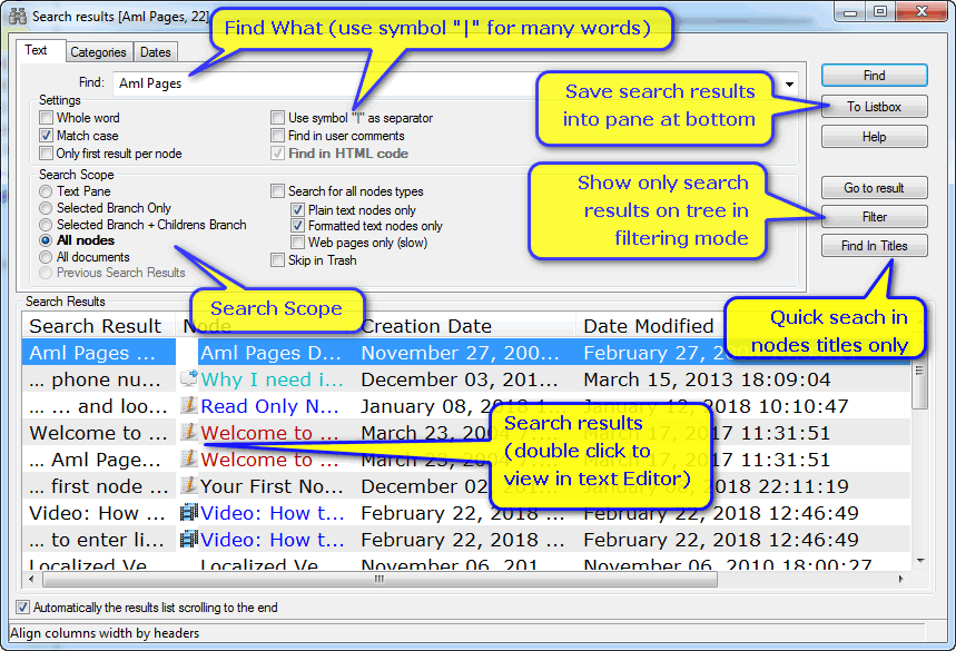 Aml Pages search dialog