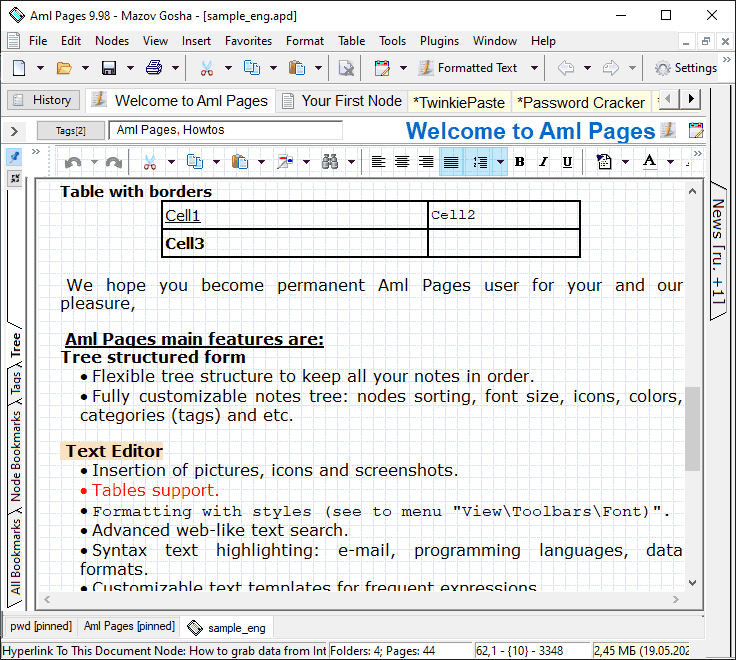 Aml Pages : text editor